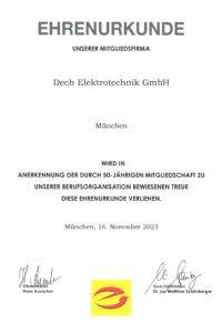 50 Jahre Mitgliedschaft bei der Innung für Elektro- und Informationstechnik München